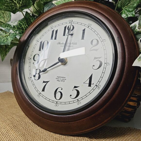 15 Inch Wall Clock Sterling and Noble Company Number 9 Dark Brown Wood Frame - Picture 8 of 11